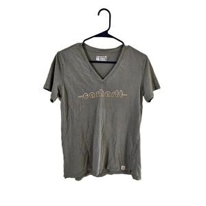 Carhartt T-Shirt Womens Size M Green Relaxed Fit V-Neck Casual Comfort